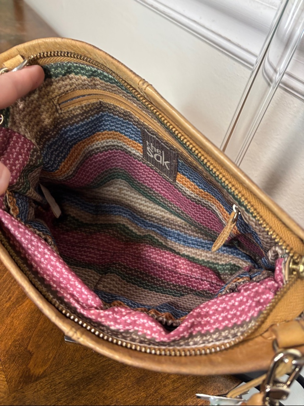 THE SAK distressed brown leather crossbody bag with daisy charm - Picture 9 of 15
